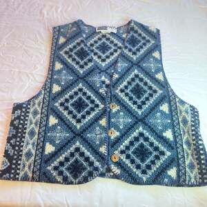 Vintage Willow Ridge Floral Embroidered Patchwork Fleece Vest size small